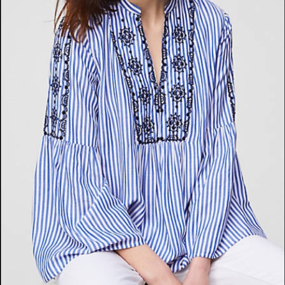 Loft MOSAIC STRIPE BELL SLEEVE BLOUSE